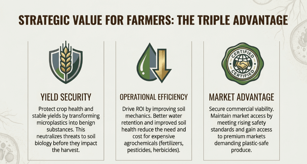 Value and benefits for farmers including cost savings, yield improvements, and market access
